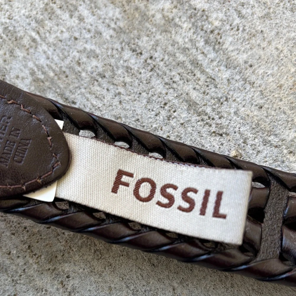 Fossil Men's Braided Leather Belt - Dark Brown